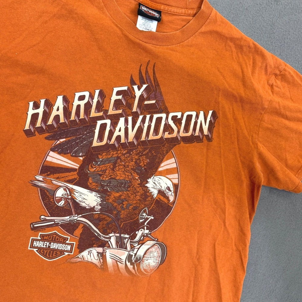 Harley-Davidson Shirt Men L Orange Kingwood Texas Eagle Motorcycle Double Sided